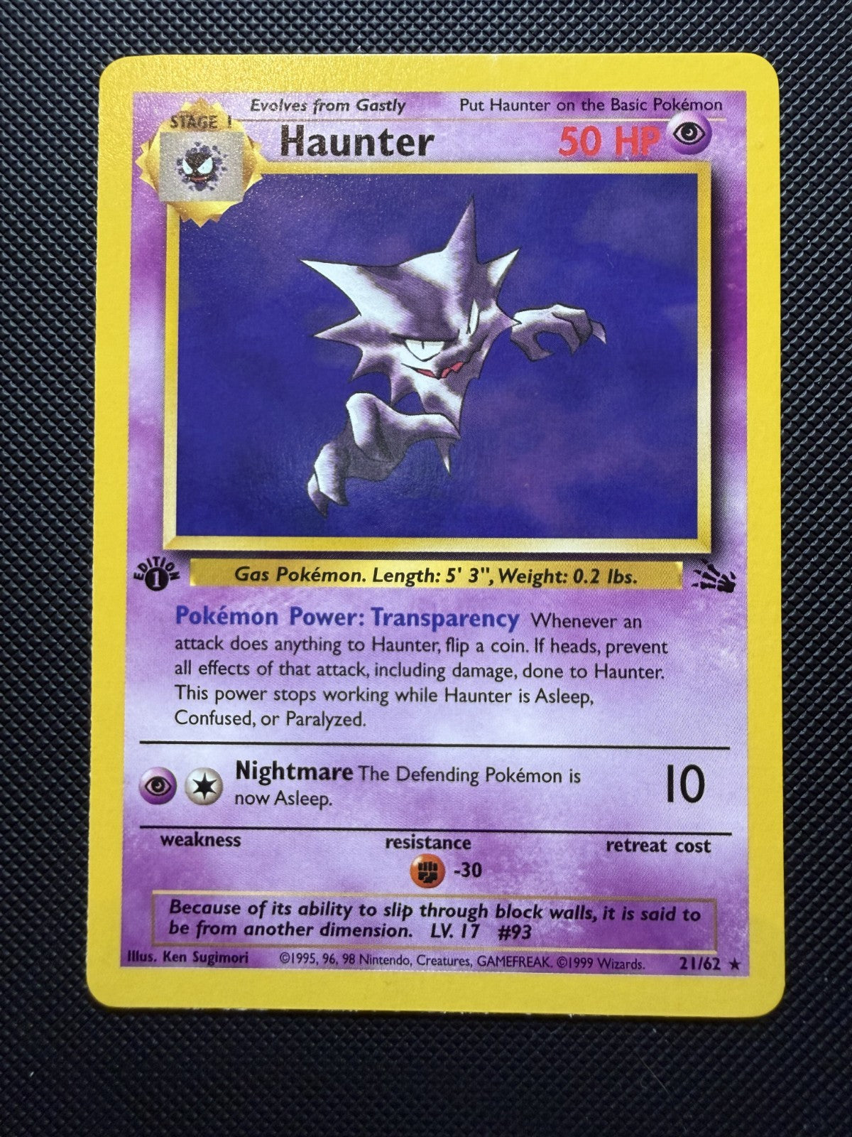 Haunter 21/62 Non-Holo Rare Fossil Pokemon 1st Edition - NM