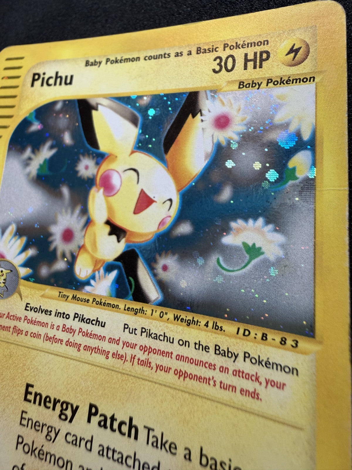 English Pokémon card - PICHU 22/165 Holo Expedition set - & SWIRLL - MP
