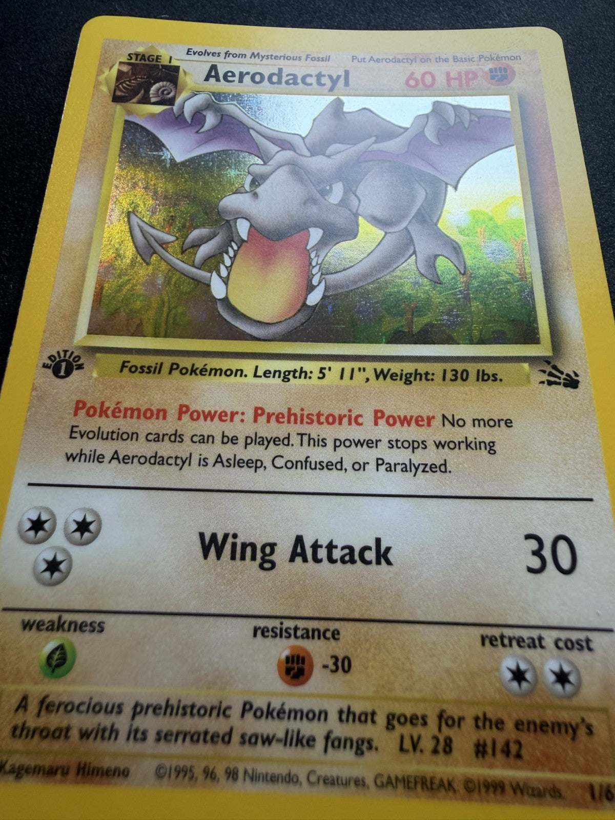 Aerodactyl Holo 1/62 1st Edition Fossil Rare Pokemon WOTC Vintage Card - NM