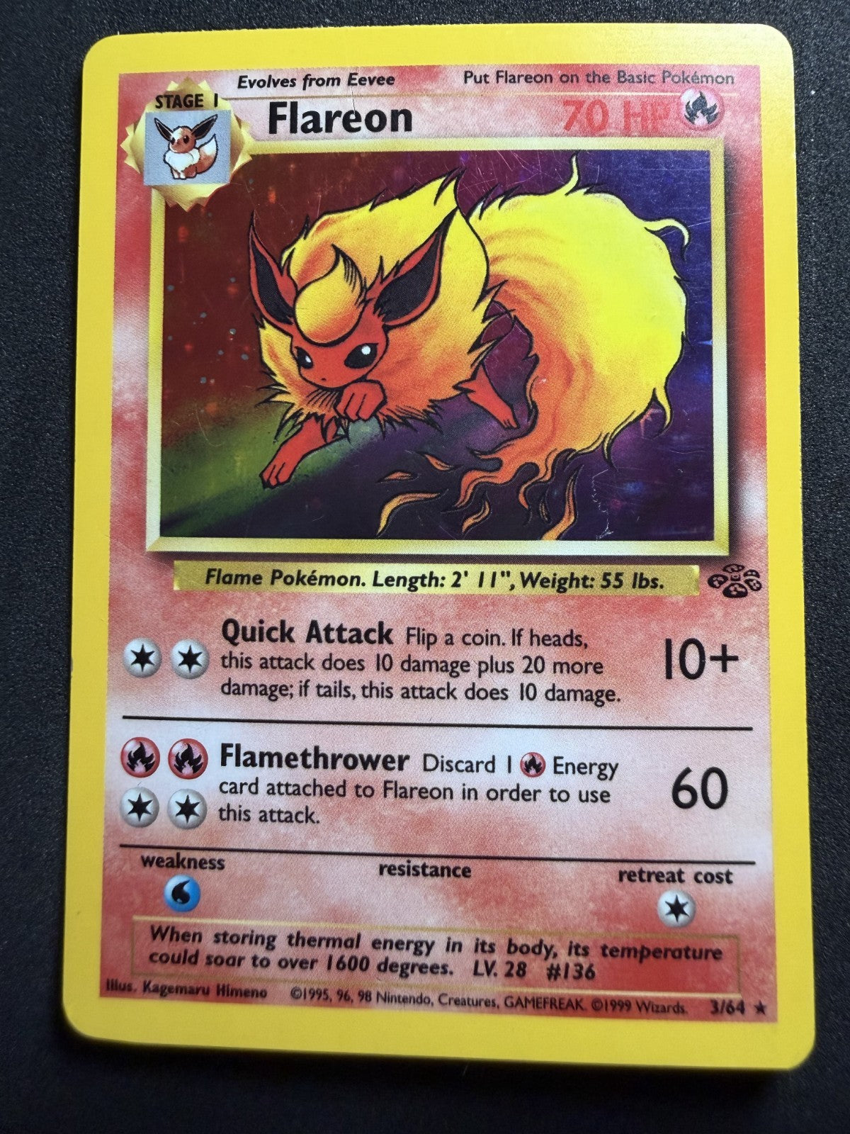 Flareon 3/64 Rare Jungle Pokemon Unlimited Holo - MP