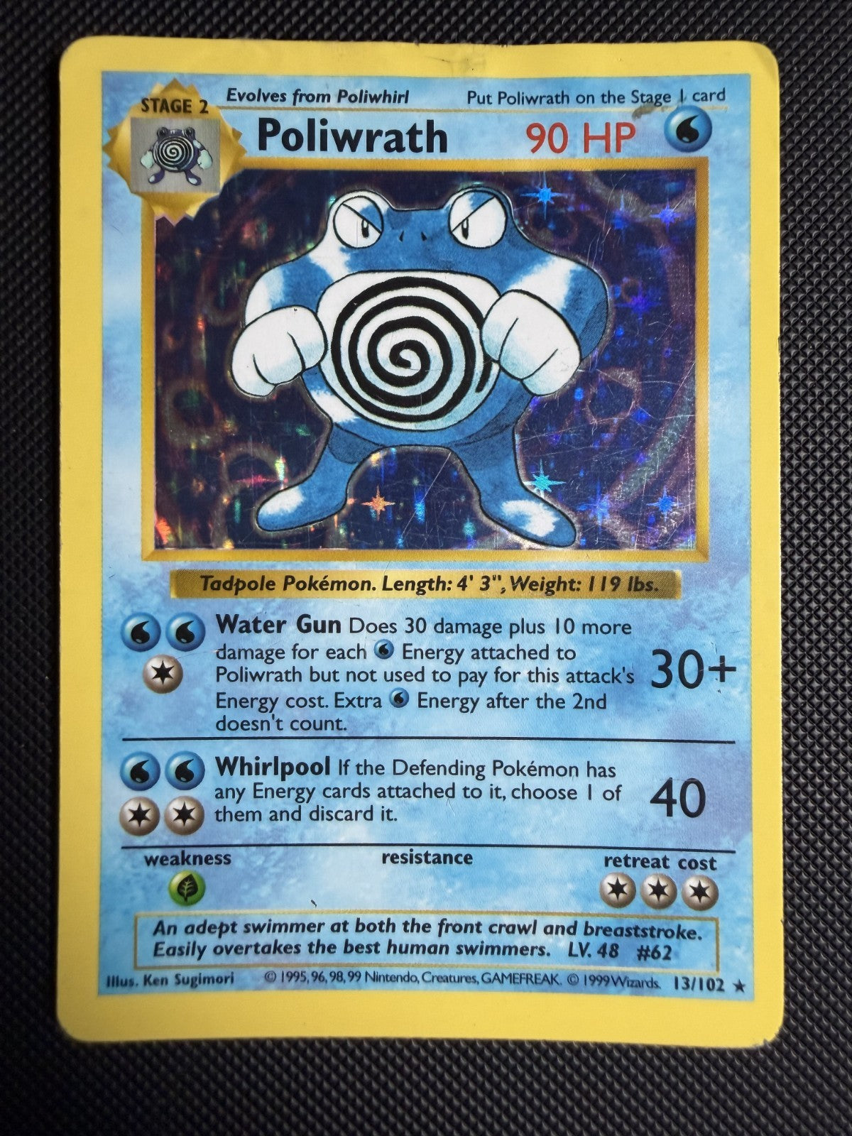 Pokemon Poliwrath Base Set 13/102 Holo 1999 Wizards Base Set Shadowless - HP