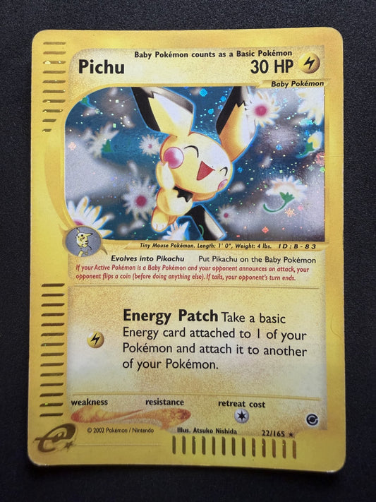 English Pokémon card - PICHU 22/165 Holo Expedition set - & SWIRLL - MP