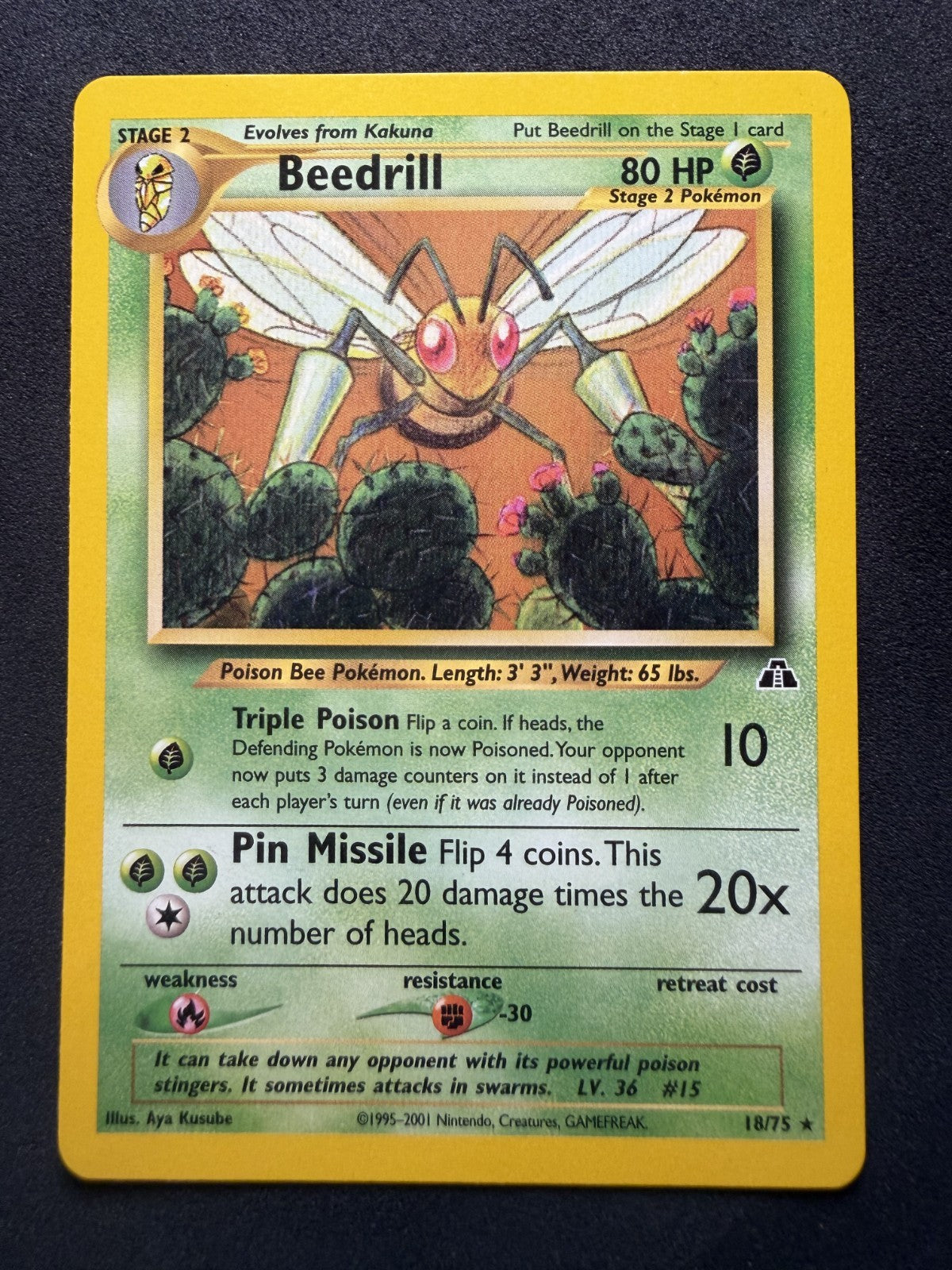 Pokemon Card Beedrill 18/75 Unlimited Rare Neo Discovery - NM