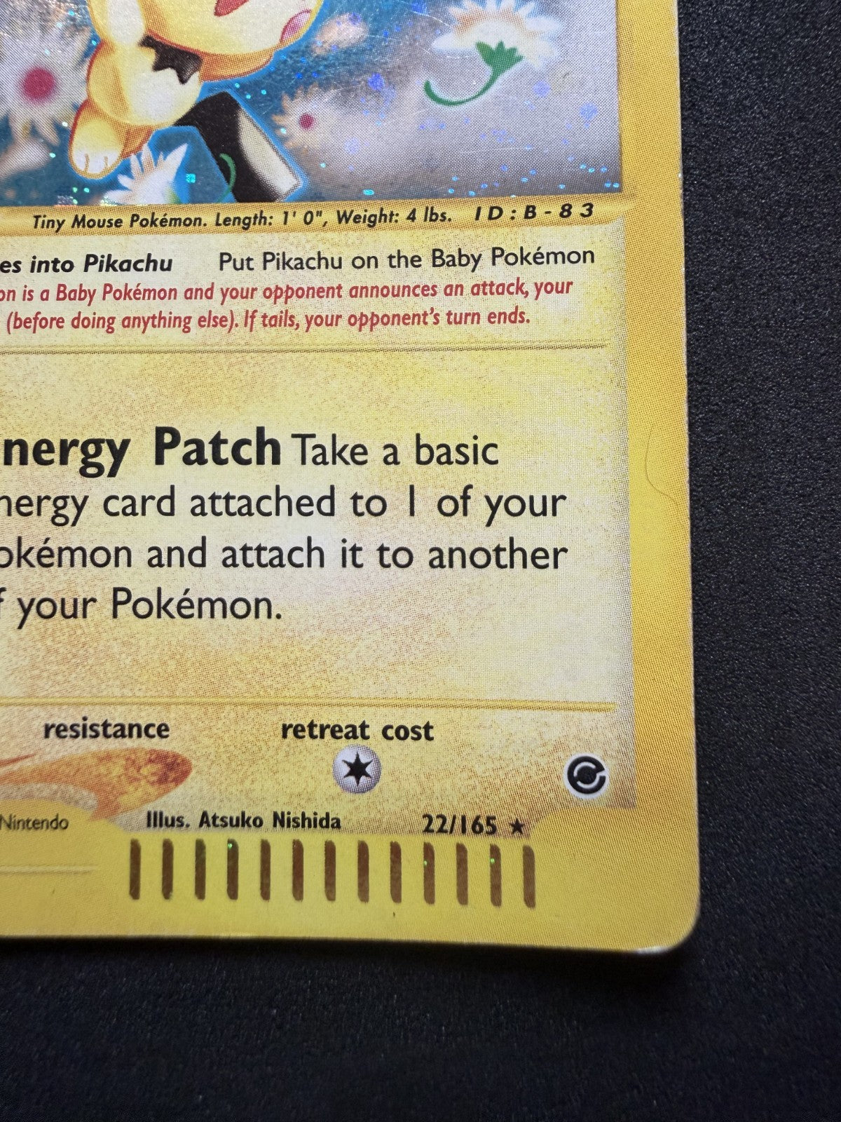 English Pokémon card - PICHU 22/165 Holo Expedition set - & SWIRLL - MP