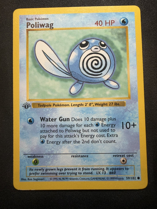 Poliwag 59/102 1st Edition Common Base Set Shadowless Pokemon - LP