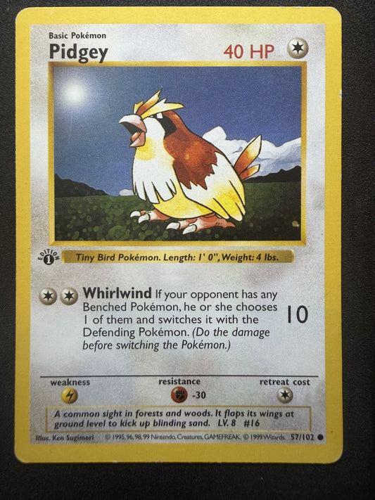 Pokemon Card - Pidgey Base Set Shadowless 57/102 1st Edition - LP