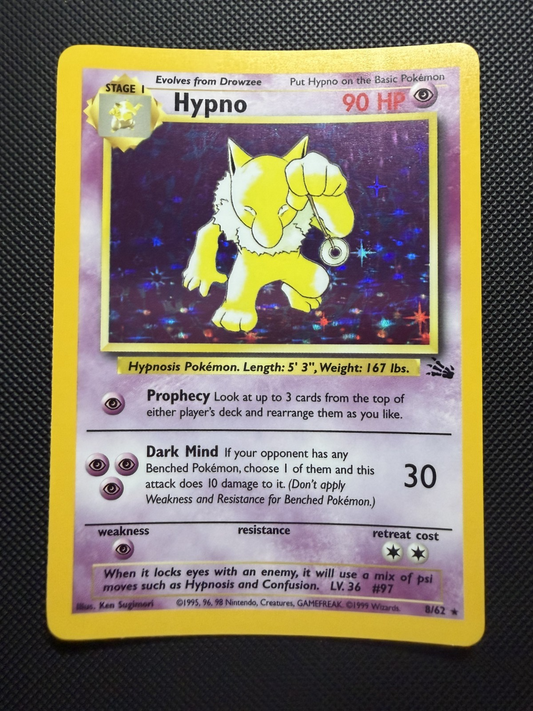 Hypno 8/62 Rare Fossil Pokemon Unlimited Holo - NM