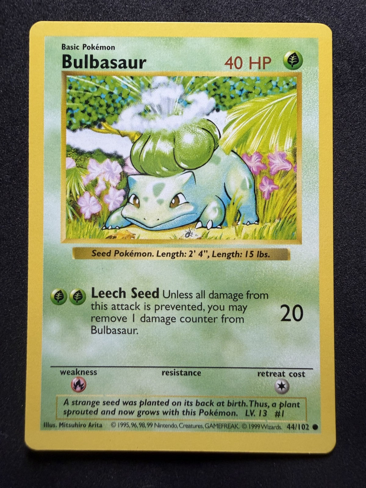 Bulbasaur 44/102 Common Base Set Shadowless Pokemon - NM