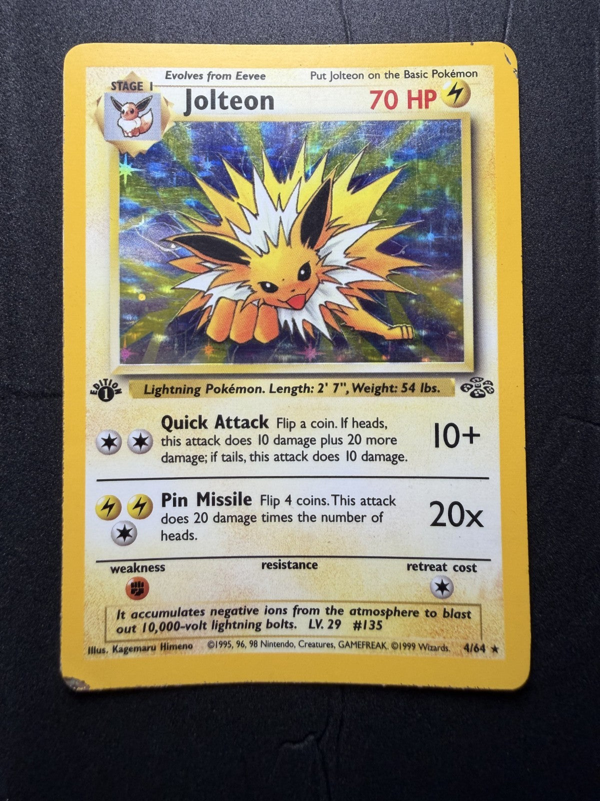 Jolteon - 4/64 - 1st Edition - Holo Rare - Jungle - Pokemon Card - MP