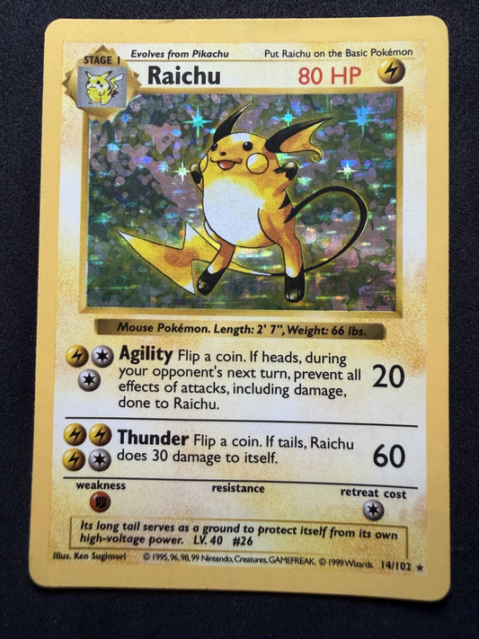 Pokemon TCG - Raichu 14/102 Base Set Holo Rare Shadowless WOTC - MP