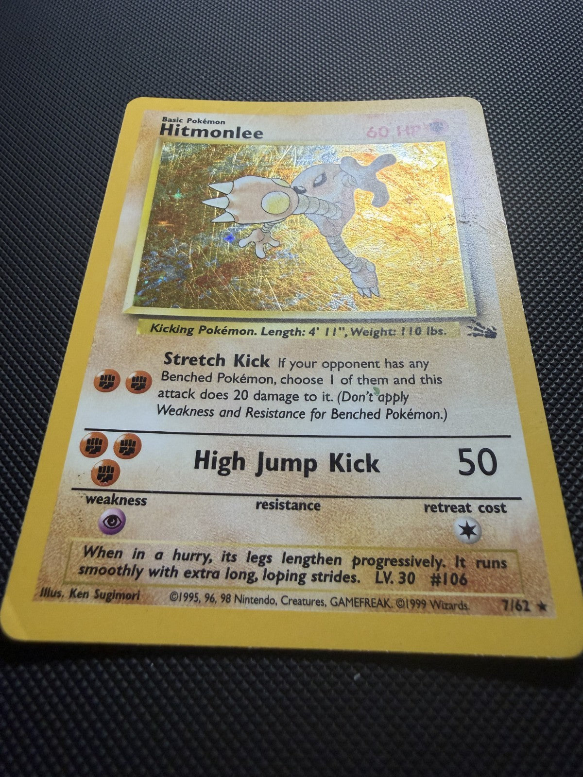 Hitmonlee 7/62 Unlimited Holo Rare Fossil Pokemon TCG
