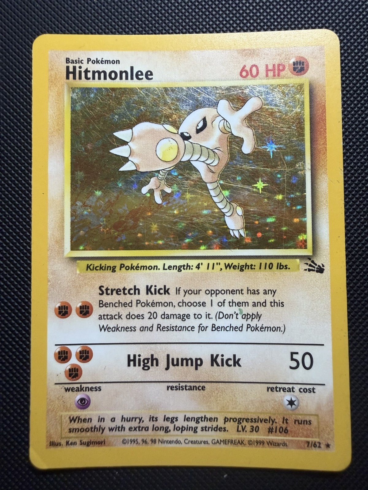 Hitmonlee 7/62 Unlimited Holo Rare Fossil Pokemon TCG