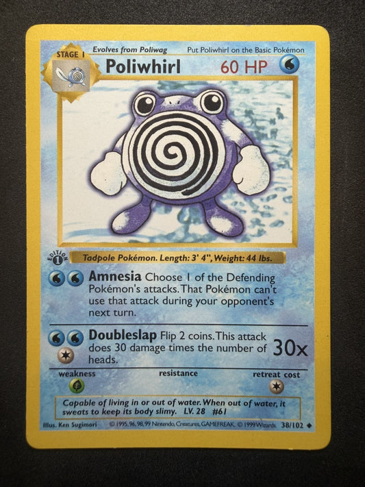 Poliwhirl 38/102 1st Edition Uncommon Base Set Shadowless Pokemon - NM