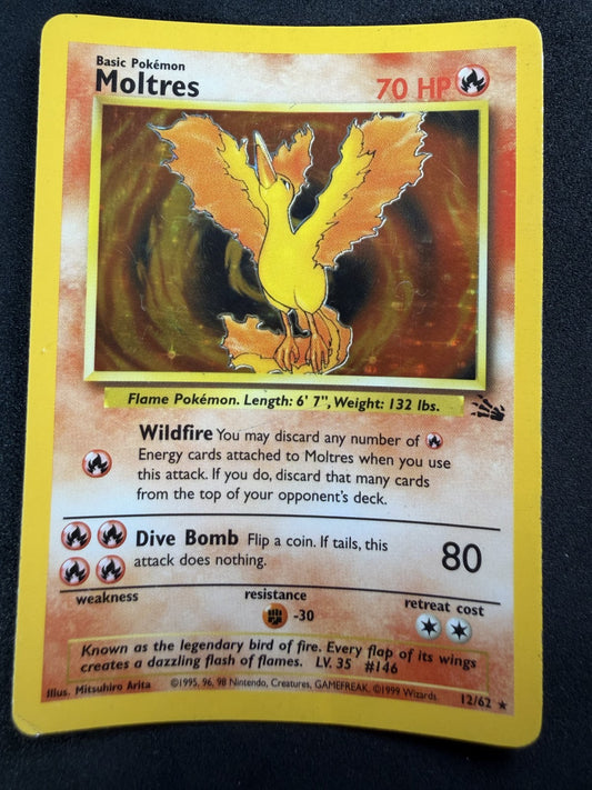 1999 Pokemon TCG Moltres 12/62 Fossil Holo Rare English Unlimited - MP