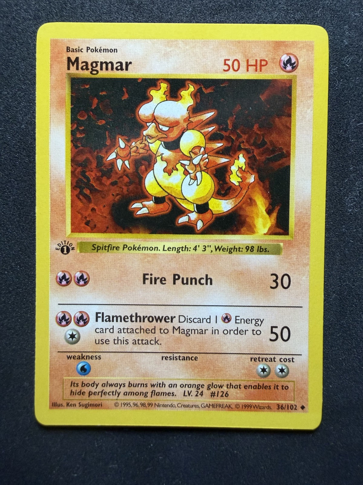 Pokemon TCG: Magmar 036/102 Base Set First Edition Shadowless - NM/M