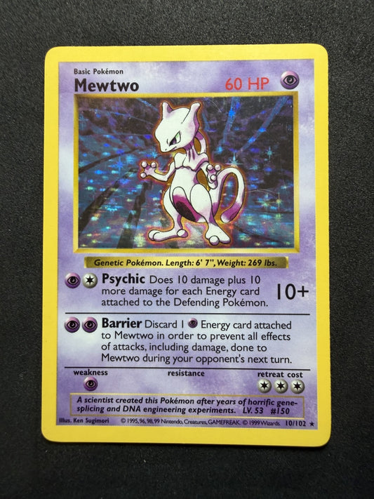 Mewtwo - 10/102 - Holo Rare (Shadowless) Base Set Pokemon - MP