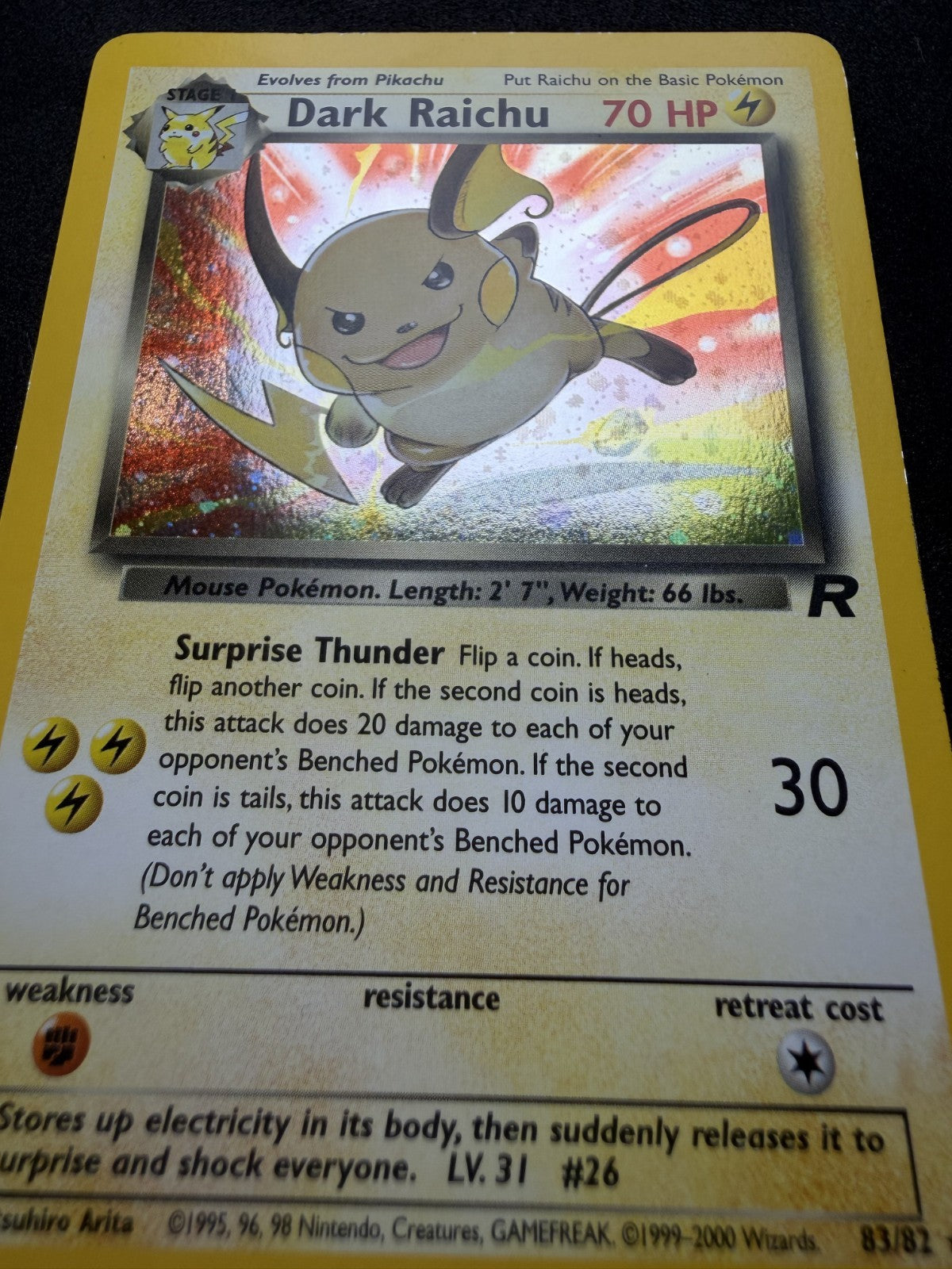 Pokemon TCG: Dark Raichu #83 Pokemon Team Rocket Holo - LP+