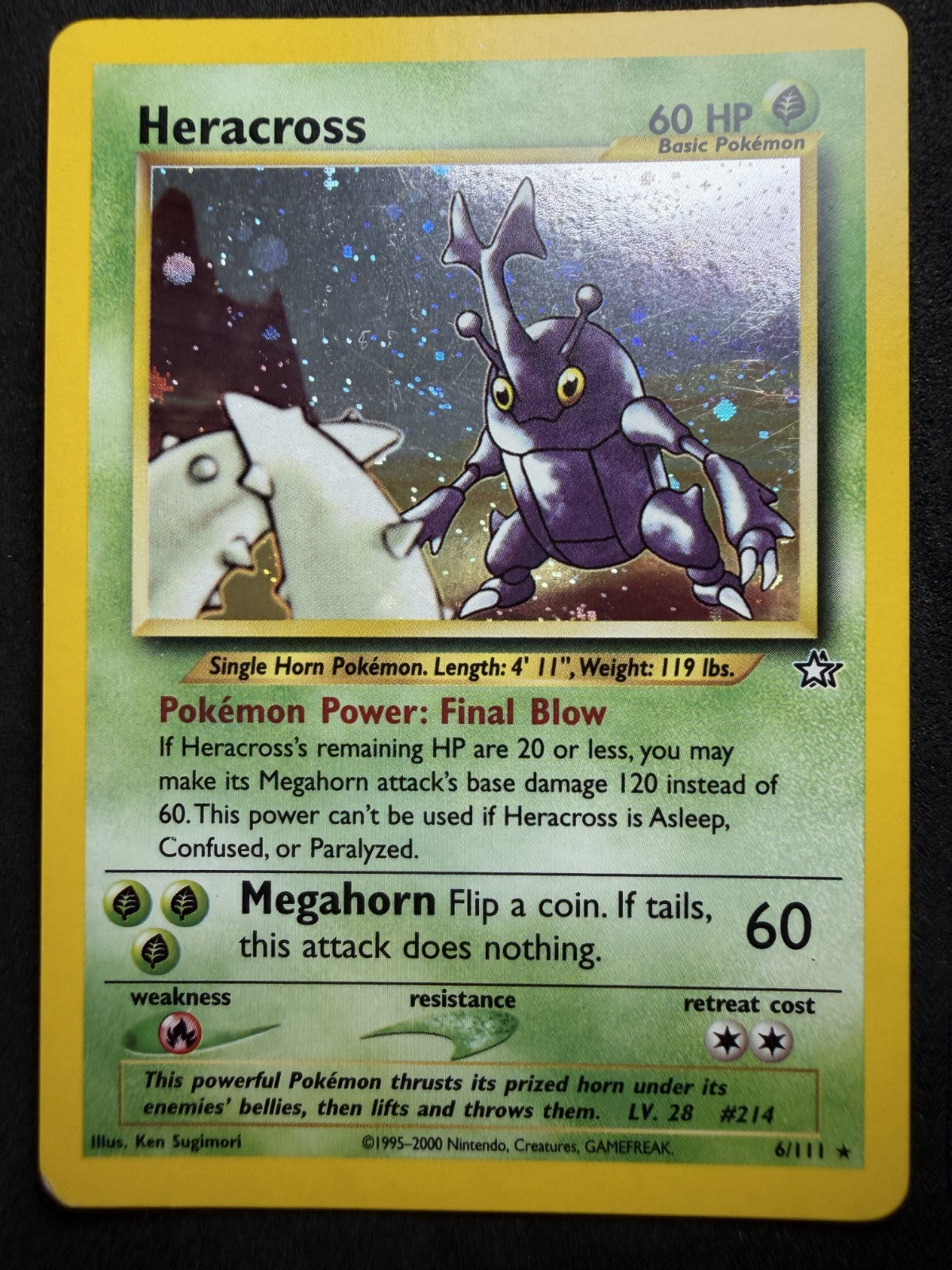 Heracross - 6/111 - Pokemon Neo Genesis Unlimited Holo Rare Card WOTC - NM