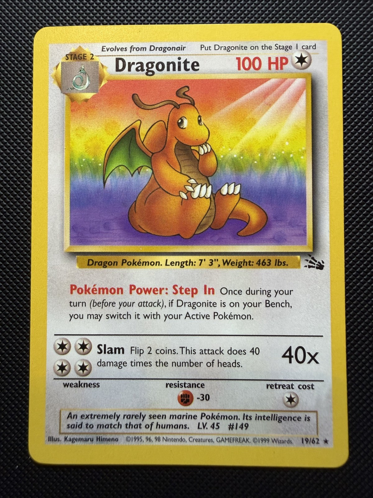 Dragonite 19/62 Fossil Set Unlimited Pokemon Card WOTC TCG - NM