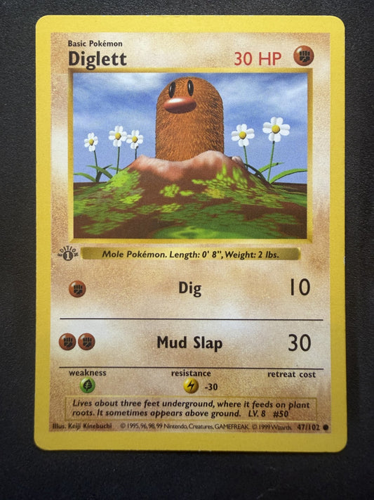 Diglett 47/102 (Shadowless) - Base Set - Gray Stamp 1st Edition - LP