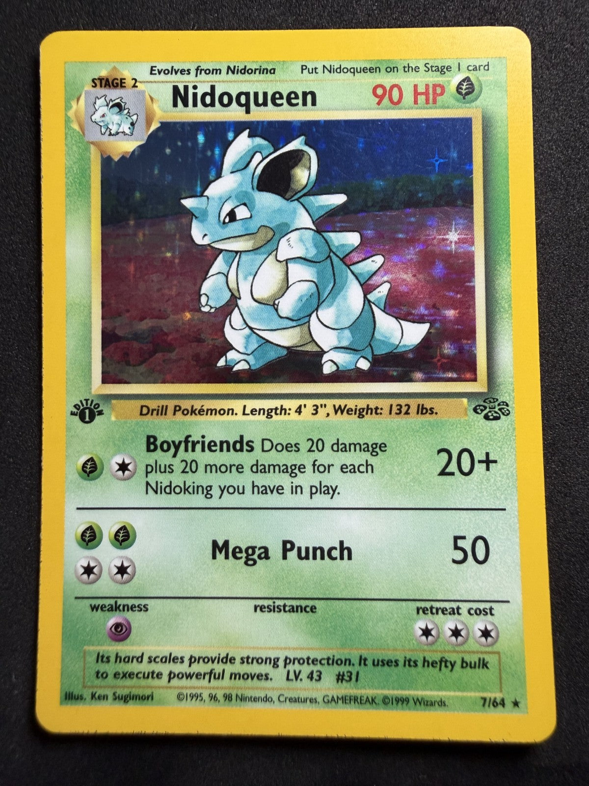 Nidoqueen 7/64 1st Edition Holo Jungle WOTC Pokemon Card - LP