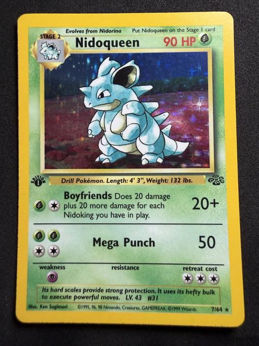Nidoqueen 7/64 1st Edition Holo Jungle WOTC Pokemon Card - LP