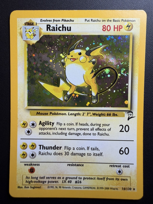 Raichu - 16/130 - Holo Rare - Base Set 2 - Pokemon Card - & SWIRL - LP