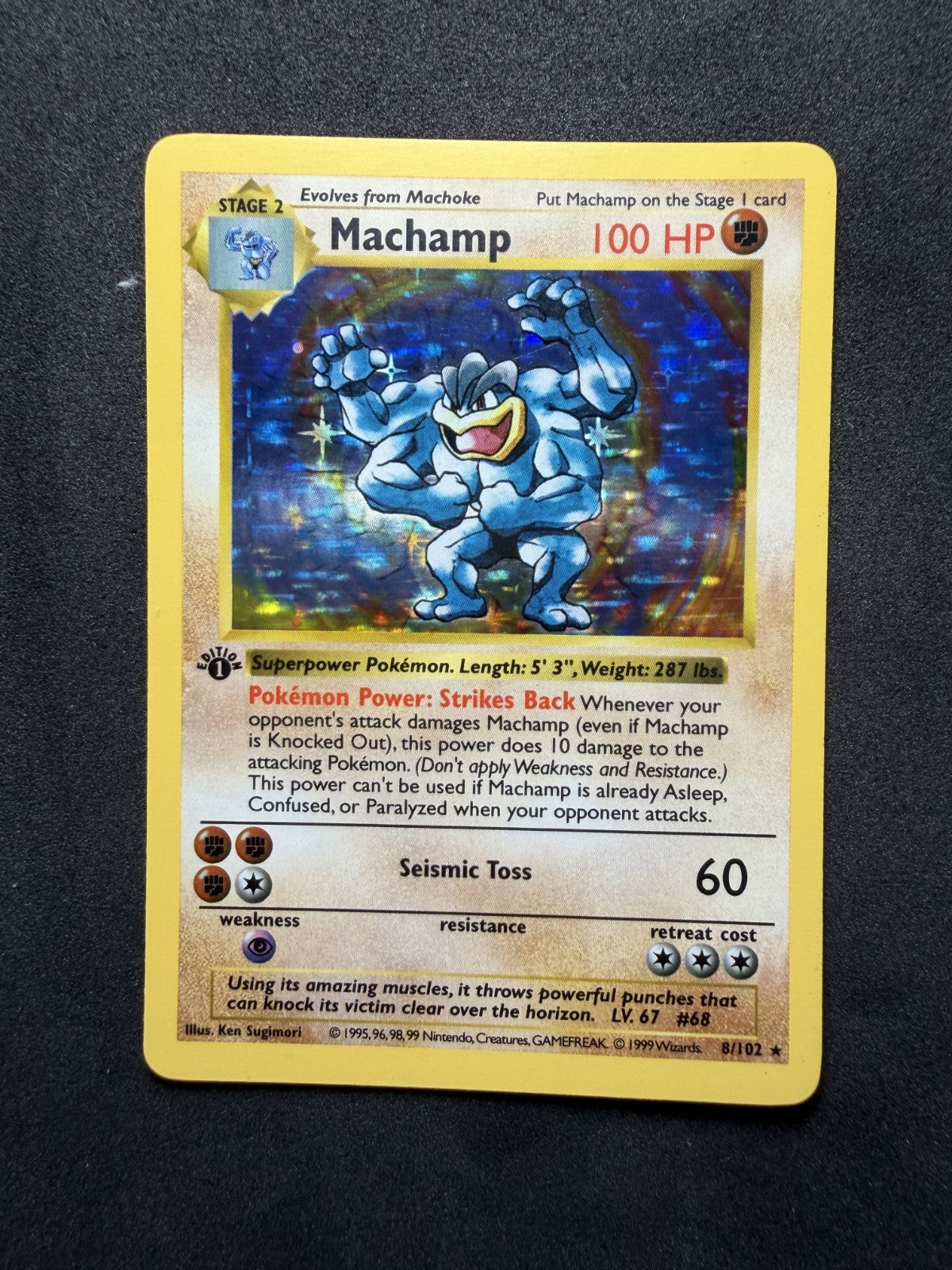 Machamp 8/102 Shadowless Base Set Holo WOTC Pokemon - MP