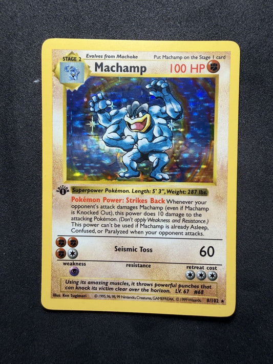 Machamp 8/102 Shadowless Base Set Holo WOTC Pokemon - MP