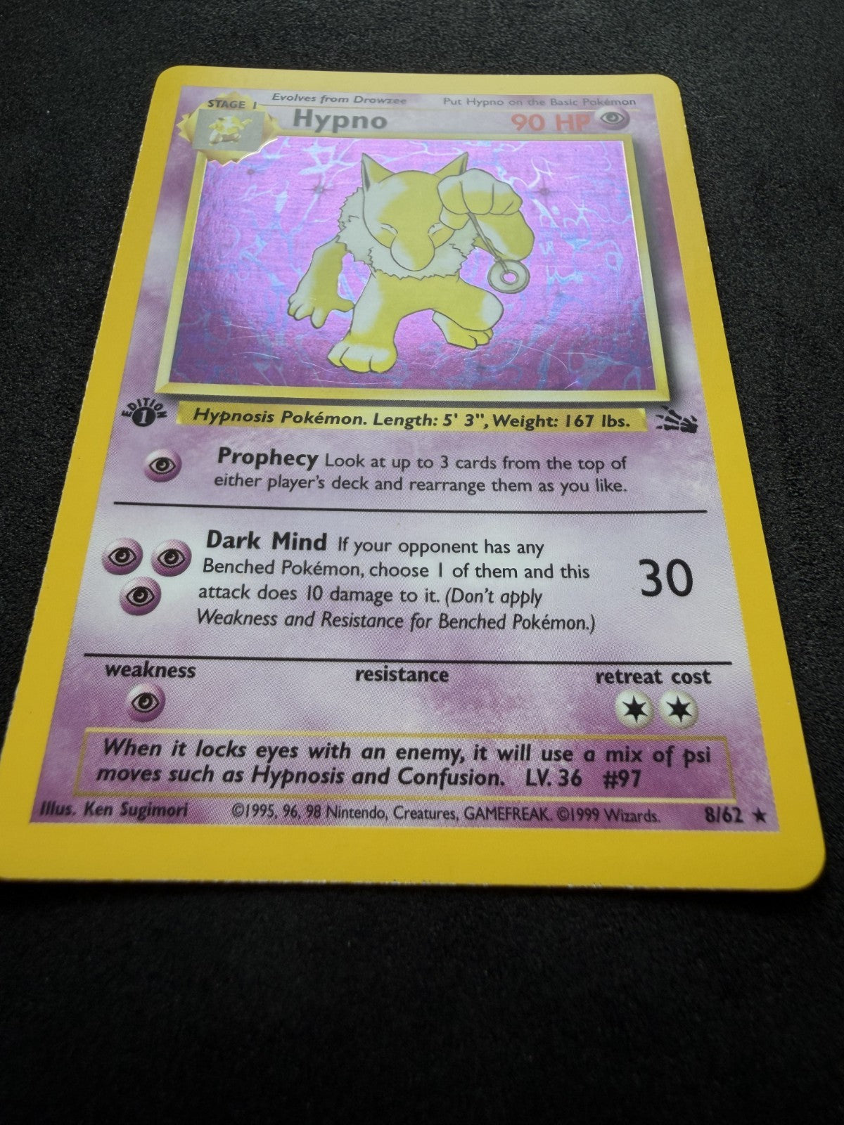 Hypno 8/62 Rare Fossil Pokemon Unlimited Holo - / - MP