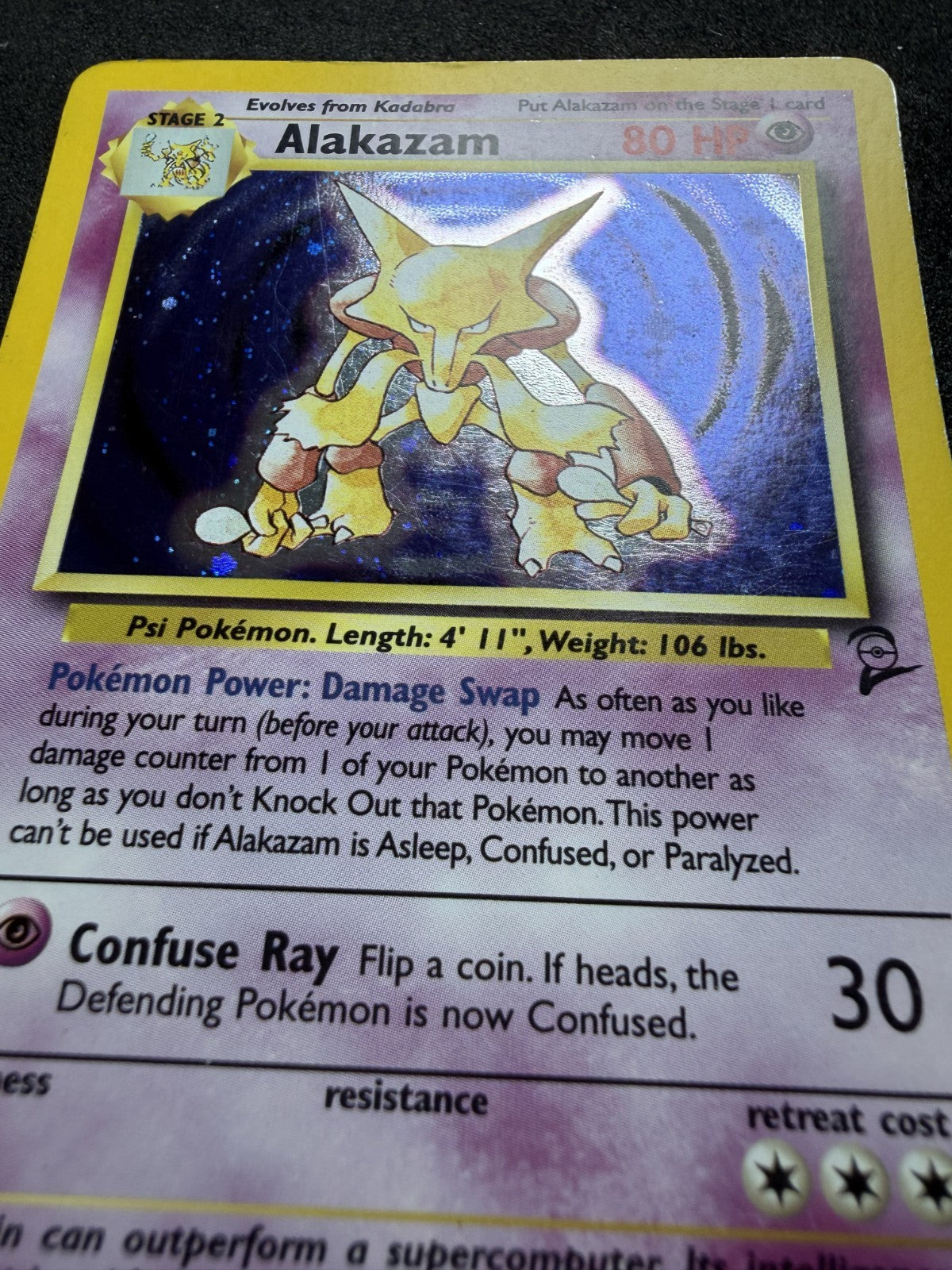 Alakazam - 1/130 - Pokemon Base Set 2 Holo Rare Card WOTC - & SWIRL - MP