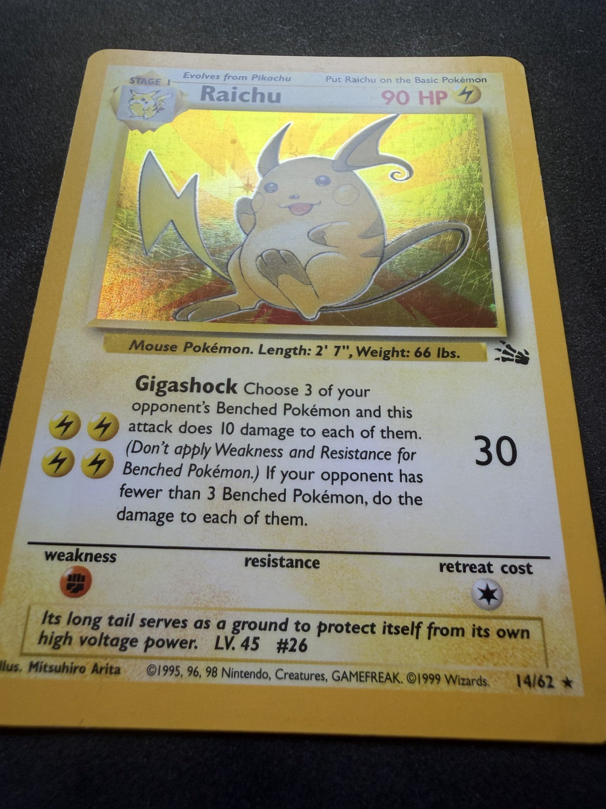 Raichu 14/62 Rare Fossil Pokemon Unlimited Holo - LP