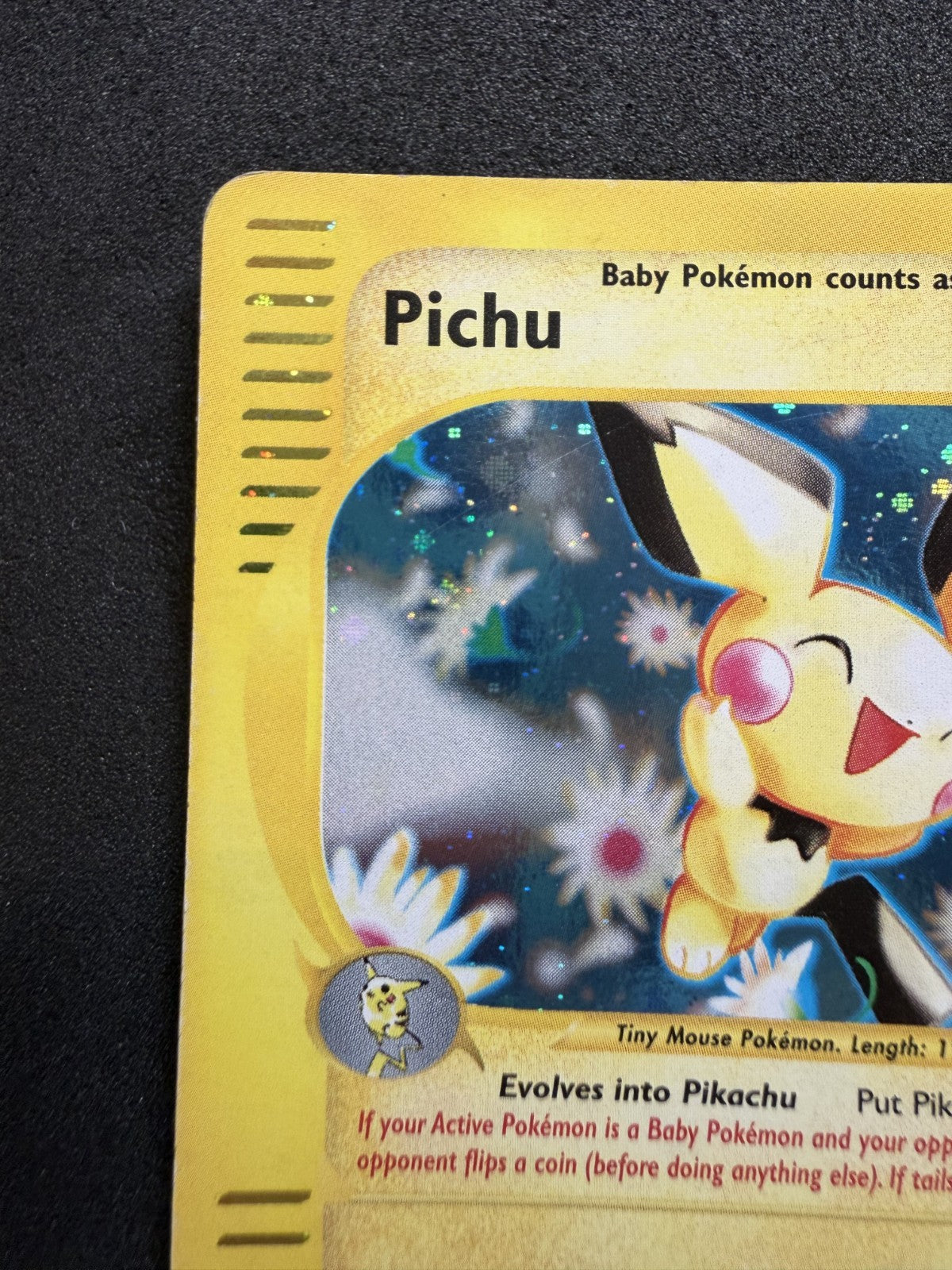 English Pokémon card - PICHU 22/165 Holo Expedition set - & SWIRLL - MP