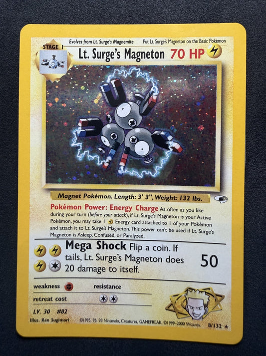 Lt. Surge's Magneton - 8/132 - Holo Rare - Gym Heroes - & Corner half SWIRL - LP