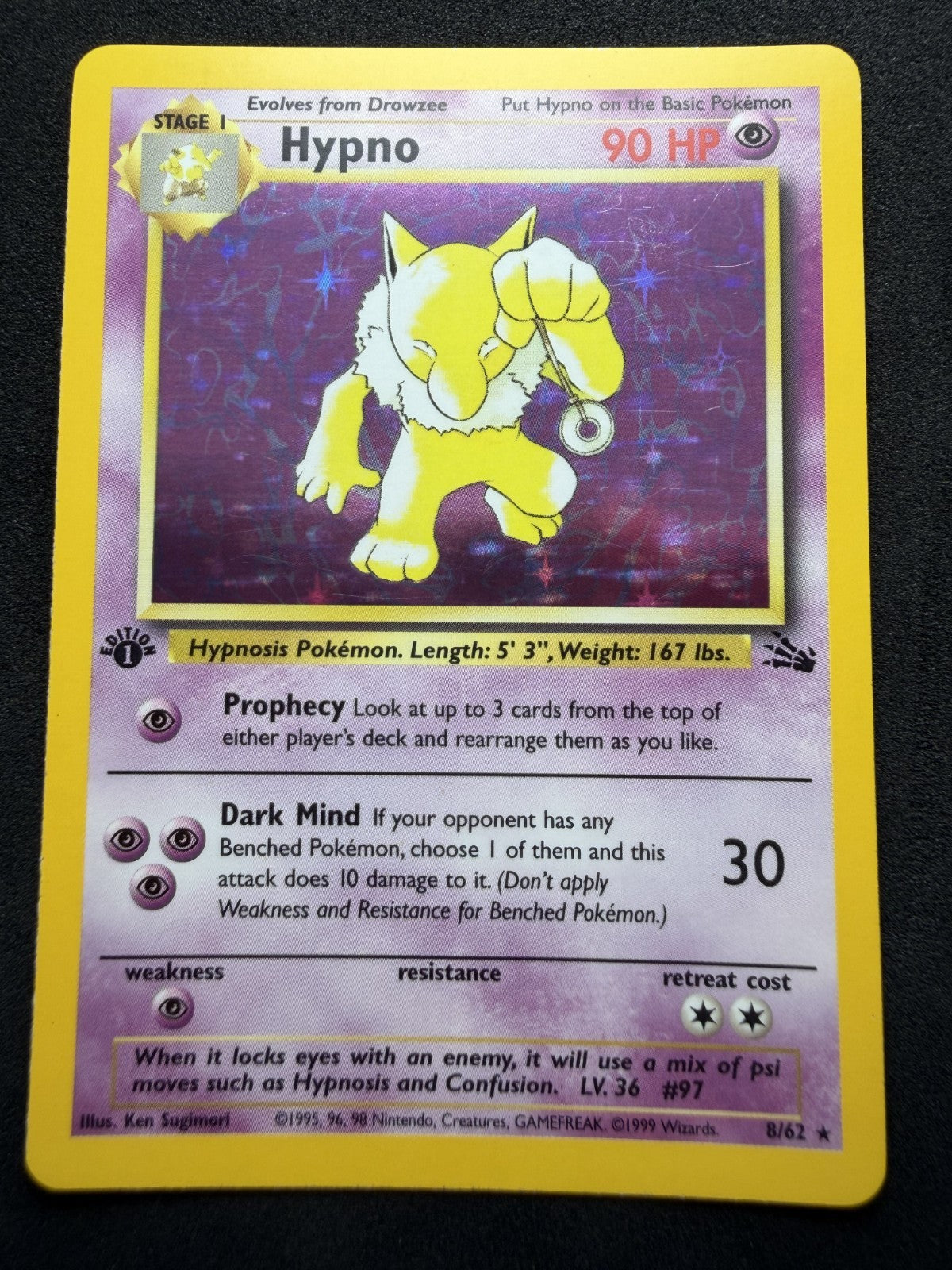 Hypno 8/62 Rare Fossil Pokemon Unlimited Holo - / - MP