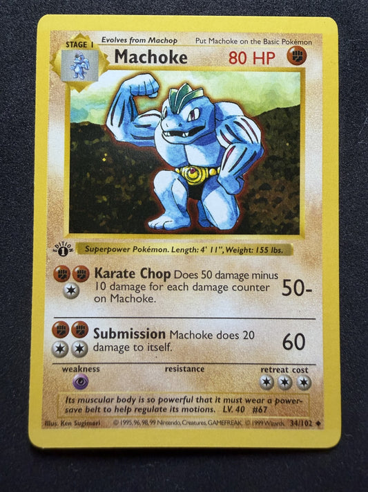 Pokemon TCG Machoke Base Set 1st Edition Shadowless Card 34/102 - NM