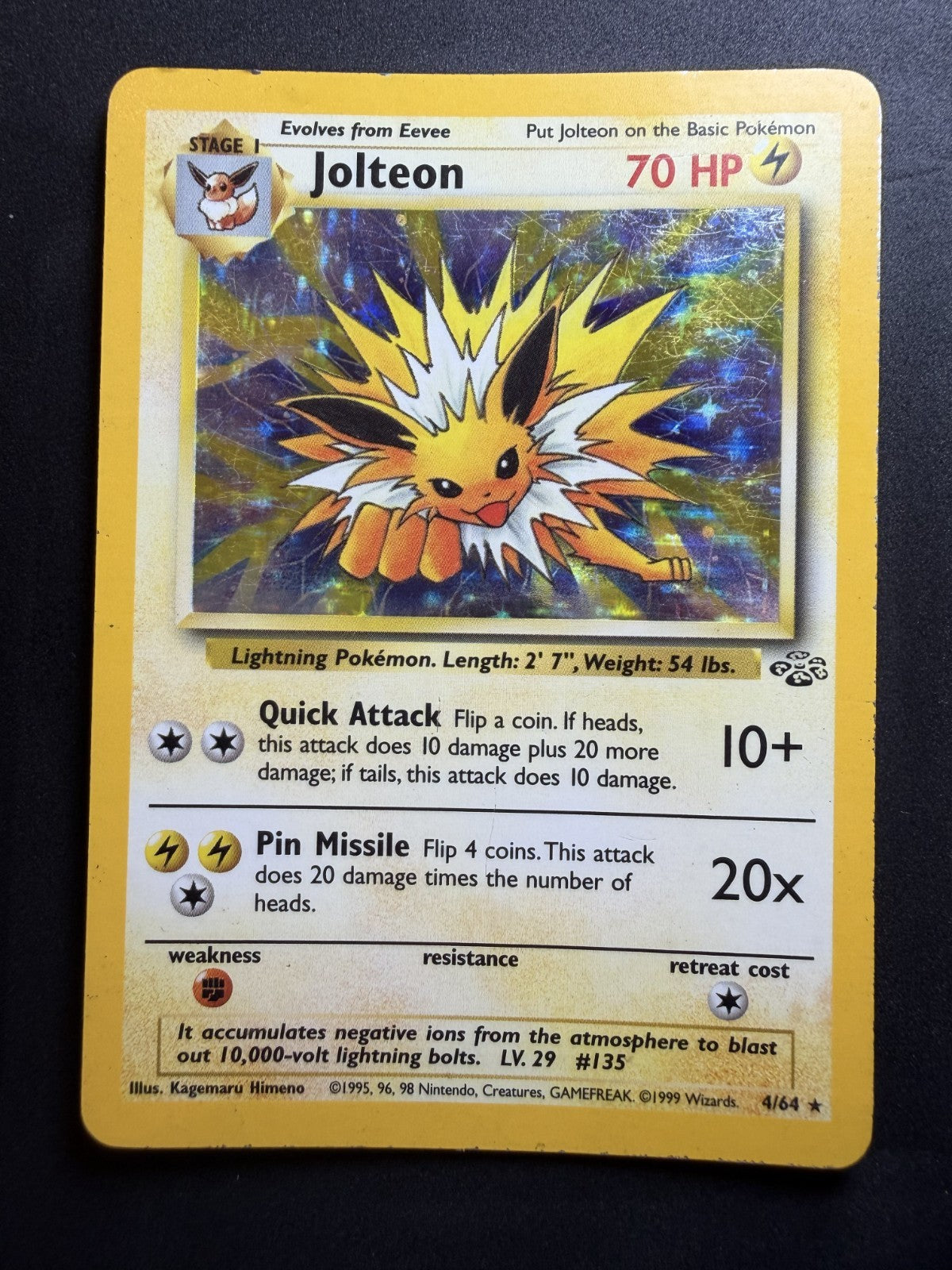 Jolteon Holo 4/64 Jungle Set Vintage Pokémon Card 1999 - MP