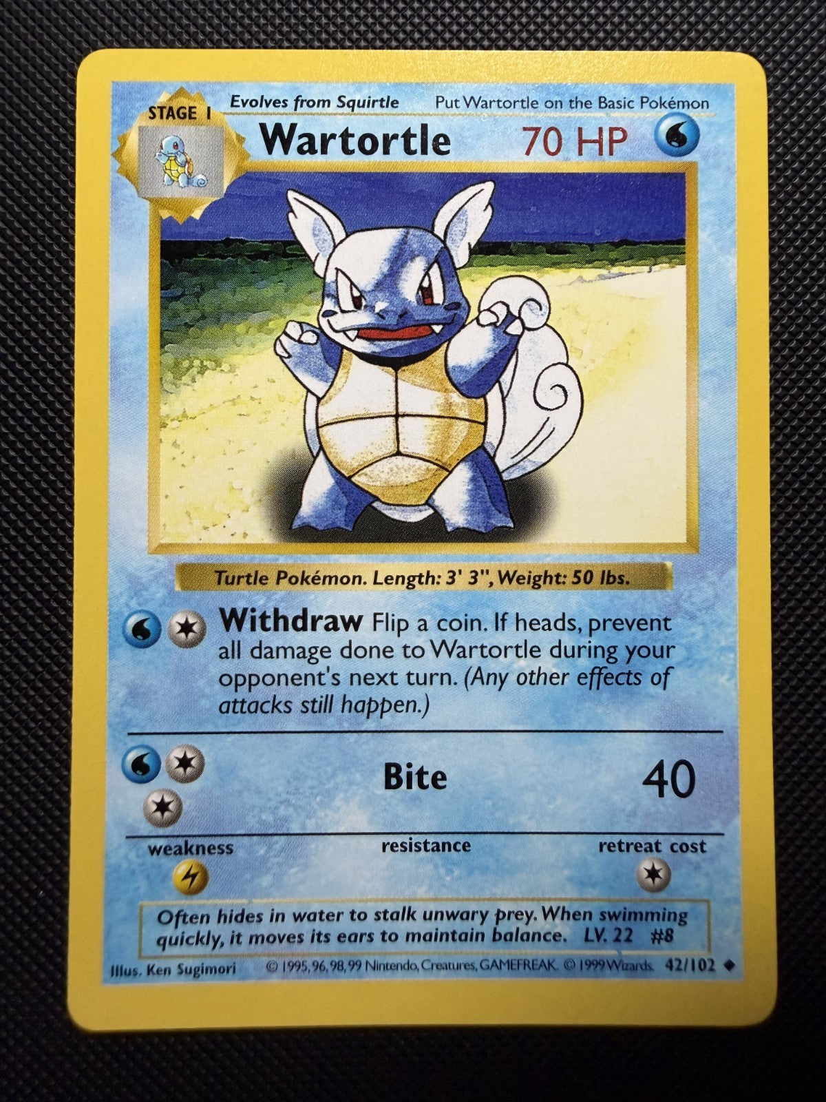 Wartortle 42/102 Shadowless Base Set - Pokemon Card WOTC - NM
