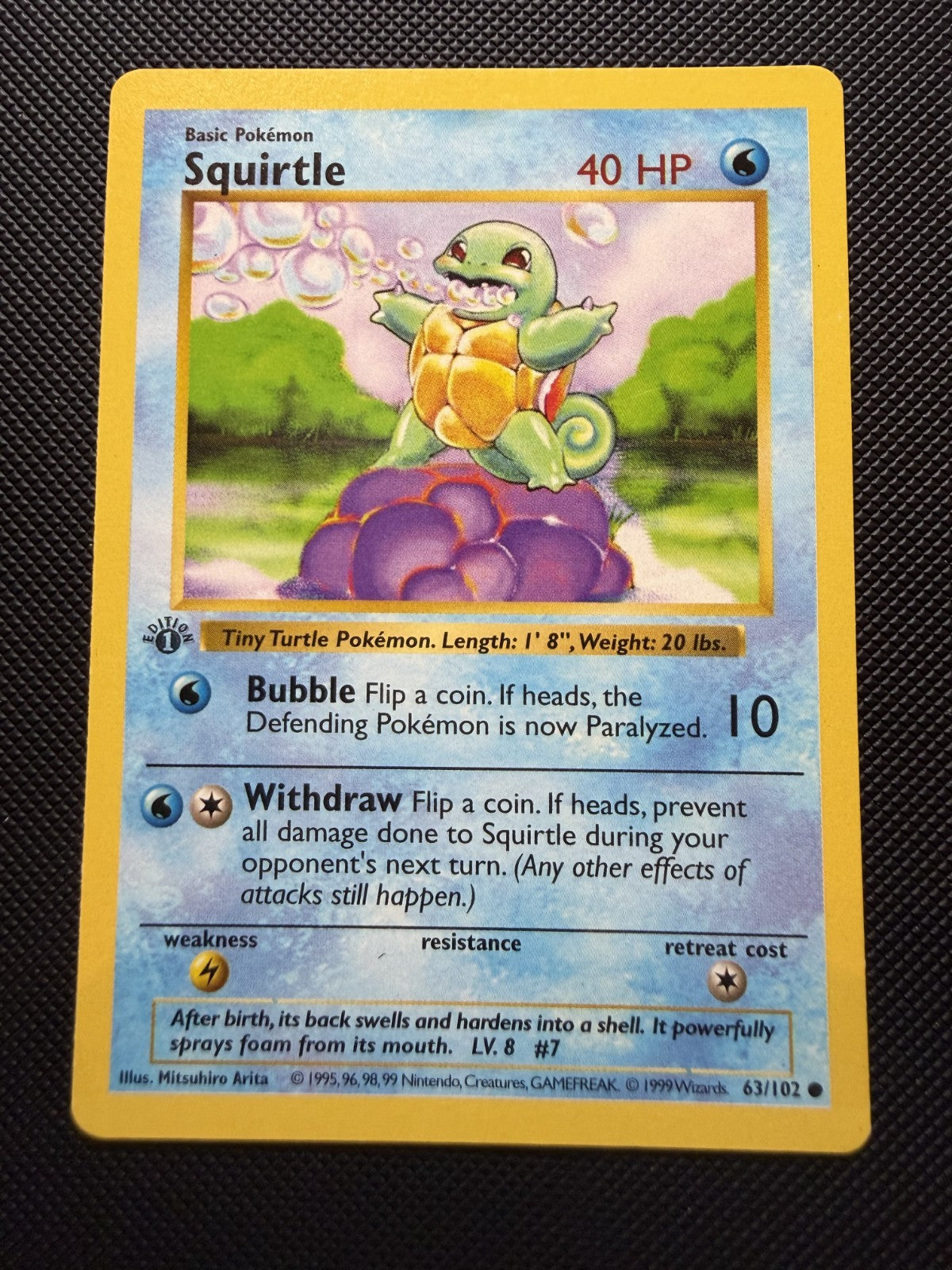 Squirtle 63/102 1st Edition Shadowless Pokemon - LP+
