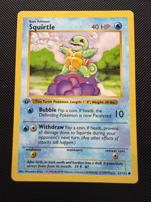 Squirtle 63/102 1st Edition Shadowless Pokemon - LP+