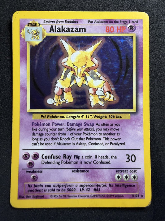 Alakazam 1/102 Base Set Unlimited Holo Pokemon - MP
