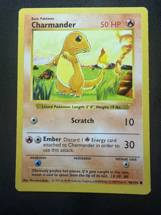 Charmander 46/102 Shadowless Base Set - Pokemon Card WOTC - LP