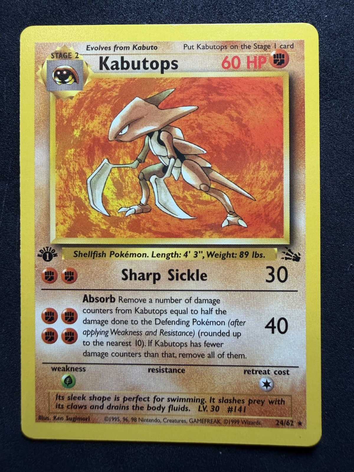 Kabutops 24/62 Fossil 1st Edition Rare Pokemon Card WOTC - NM