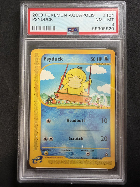 Psyduck 104/147 Aquapolis Common Pokemon Card 2002 - (Pop 141) - PSA 8