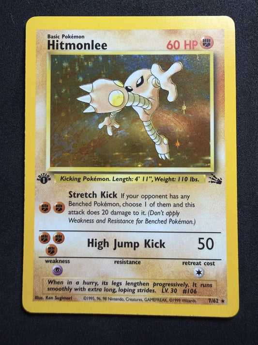 Pokemon TCG Hitmonlee 7/62 Fossil Unlimited Holo 1st Ed - LP