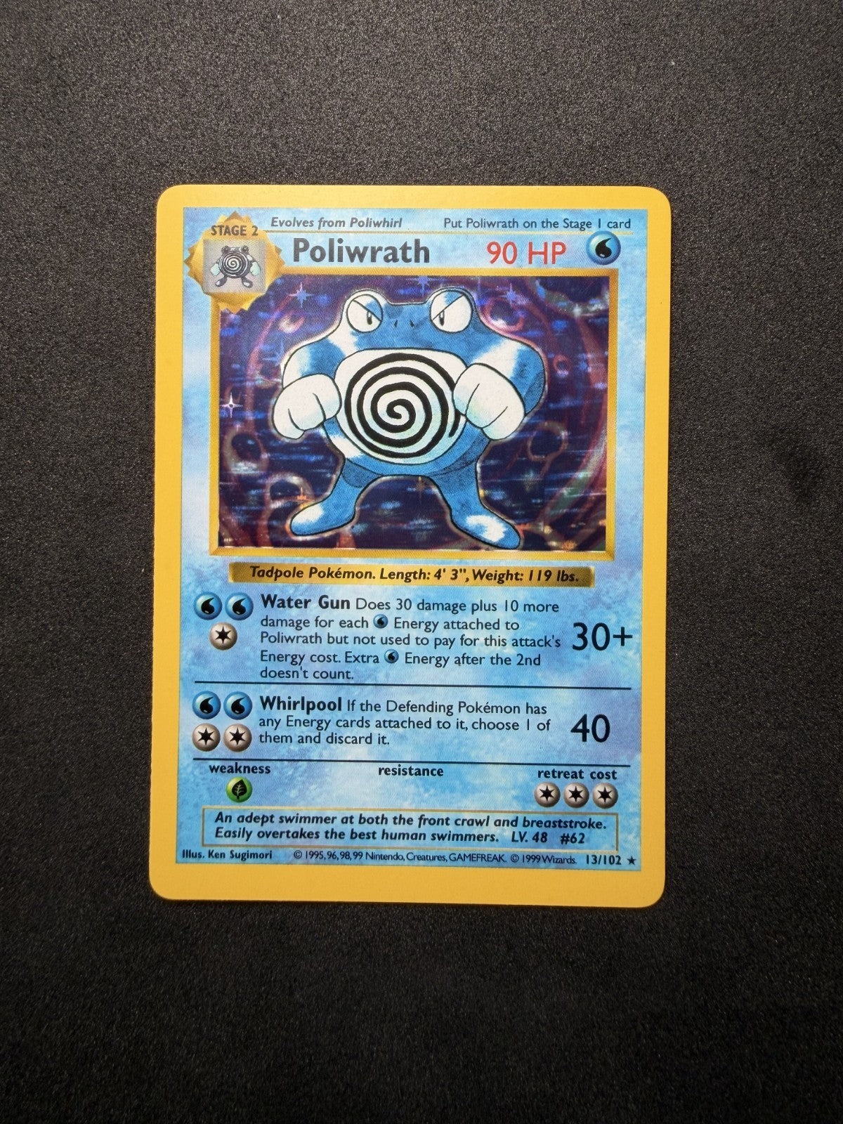 1999 Shadowless Poliwrath #13/102 Base Set Holo - NM