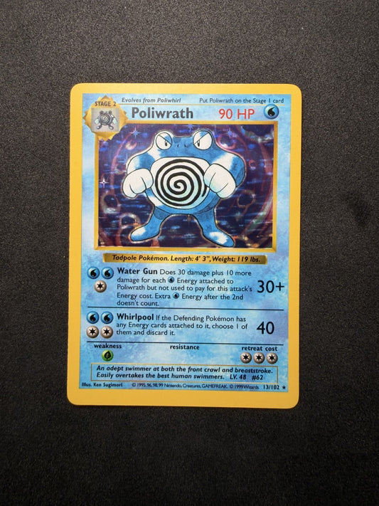1999 Shadowless Poliwrath #13/102 Base Set Holo - NM