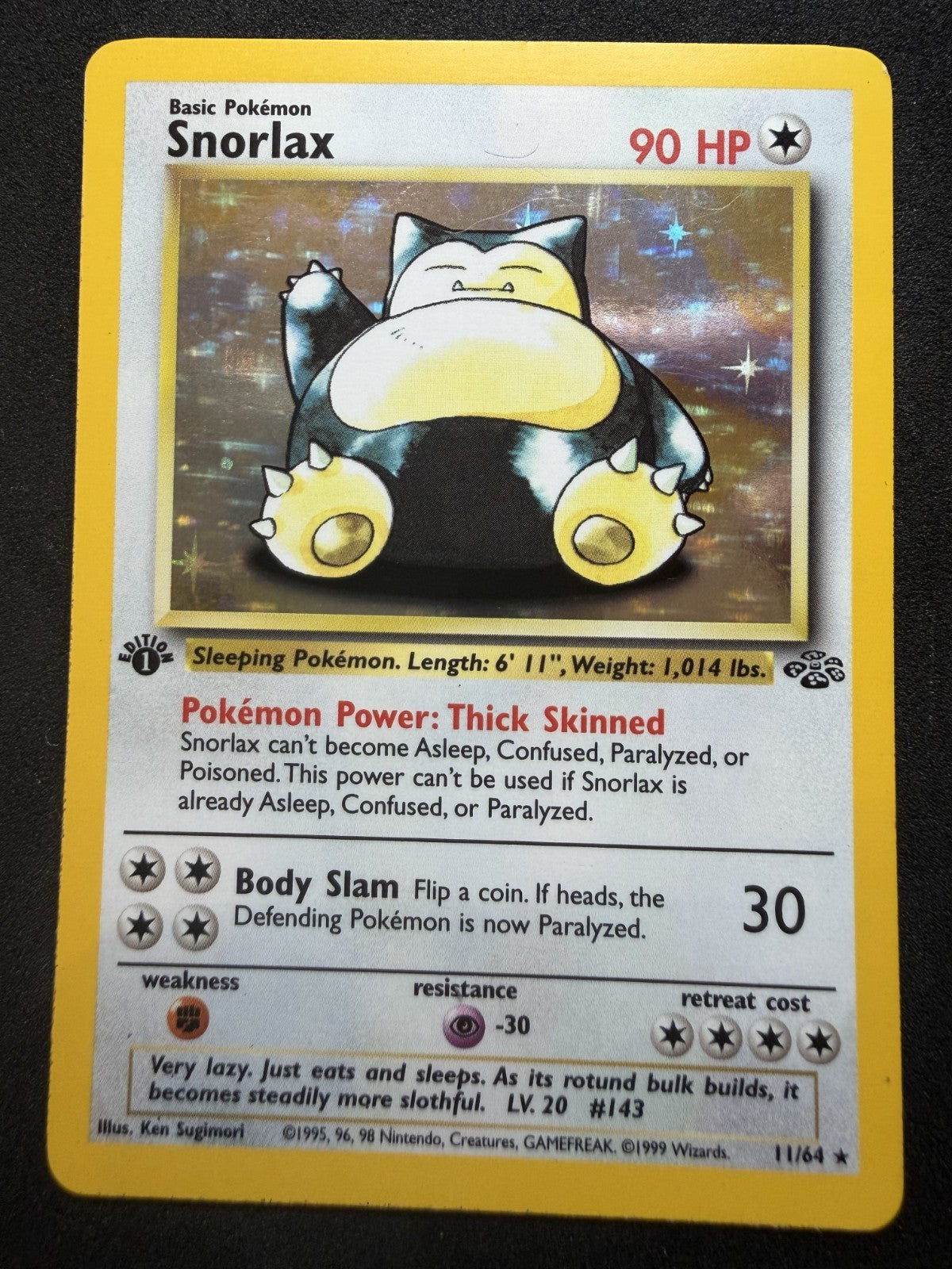 1st Edition Snorlax Jungle 1999 Holo Rare 11/64 - MP