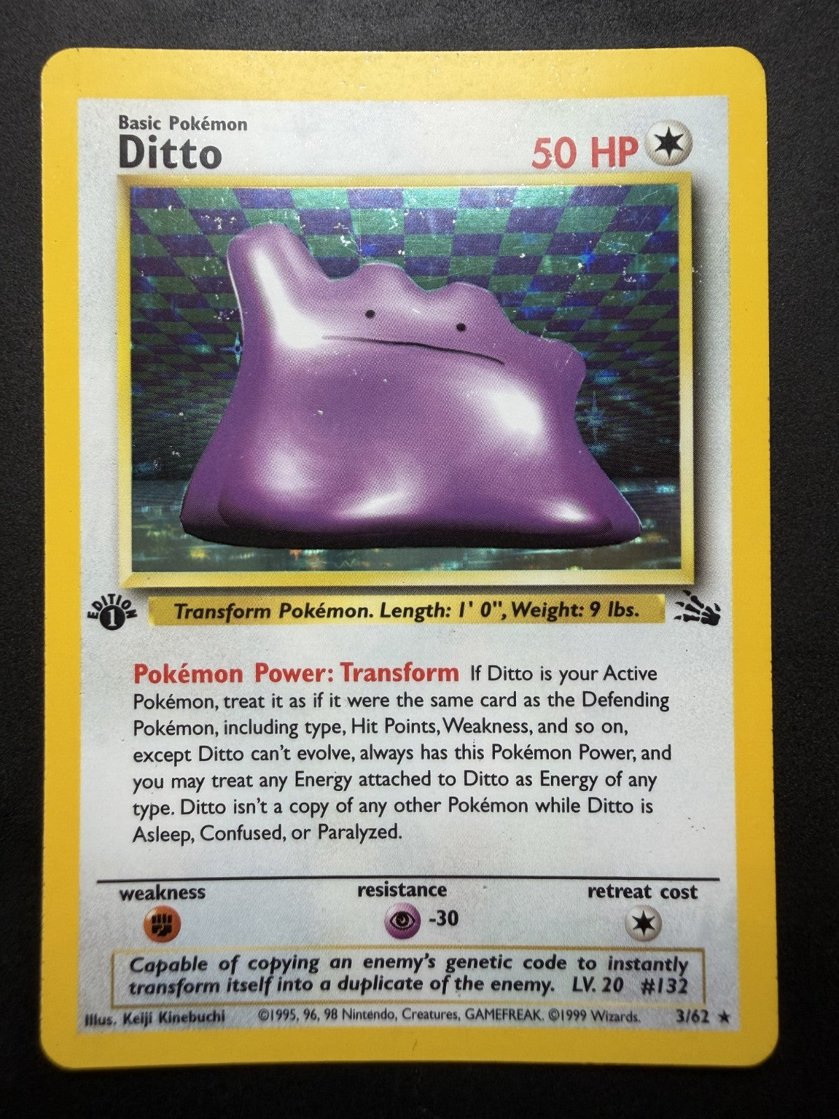 Pokémon 1999 Fossil Ditto 3/62 Holo Rare 1st Edition - MP