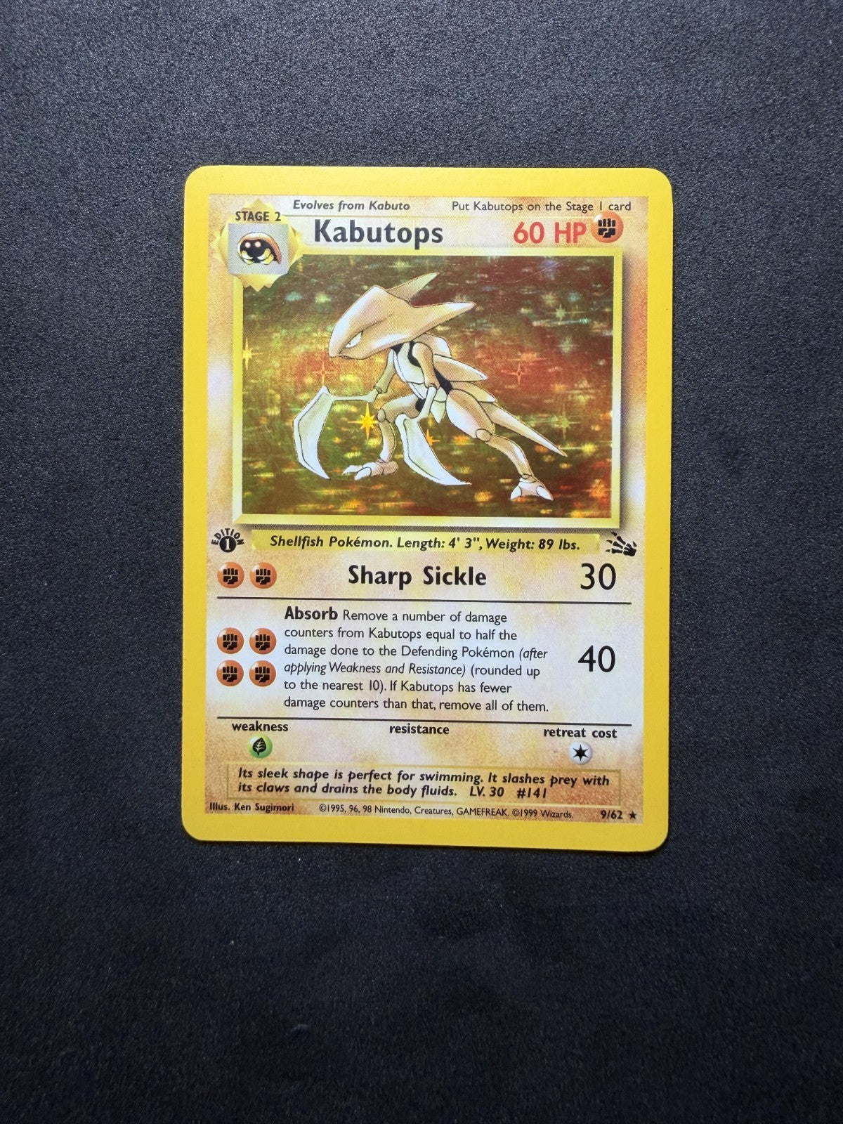 1999 Pokemon WOTC Kabutops 9/62 Fossil 1st Edition Holo - LP